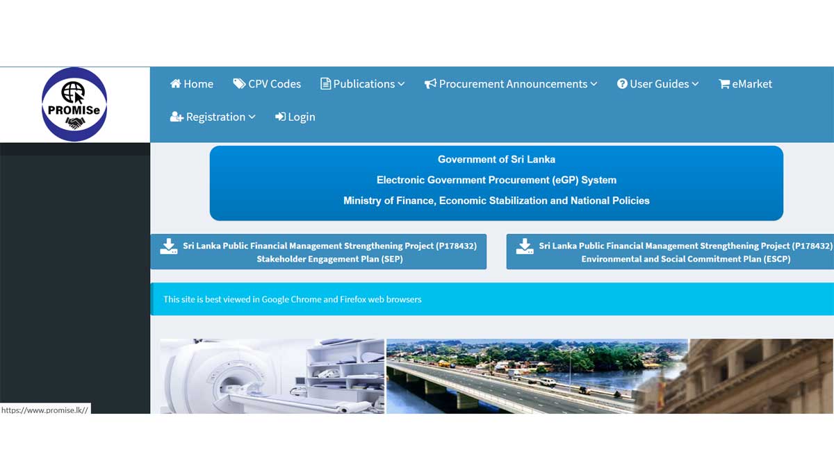 Sri Lanka electronic procurement platform online at promise.lk