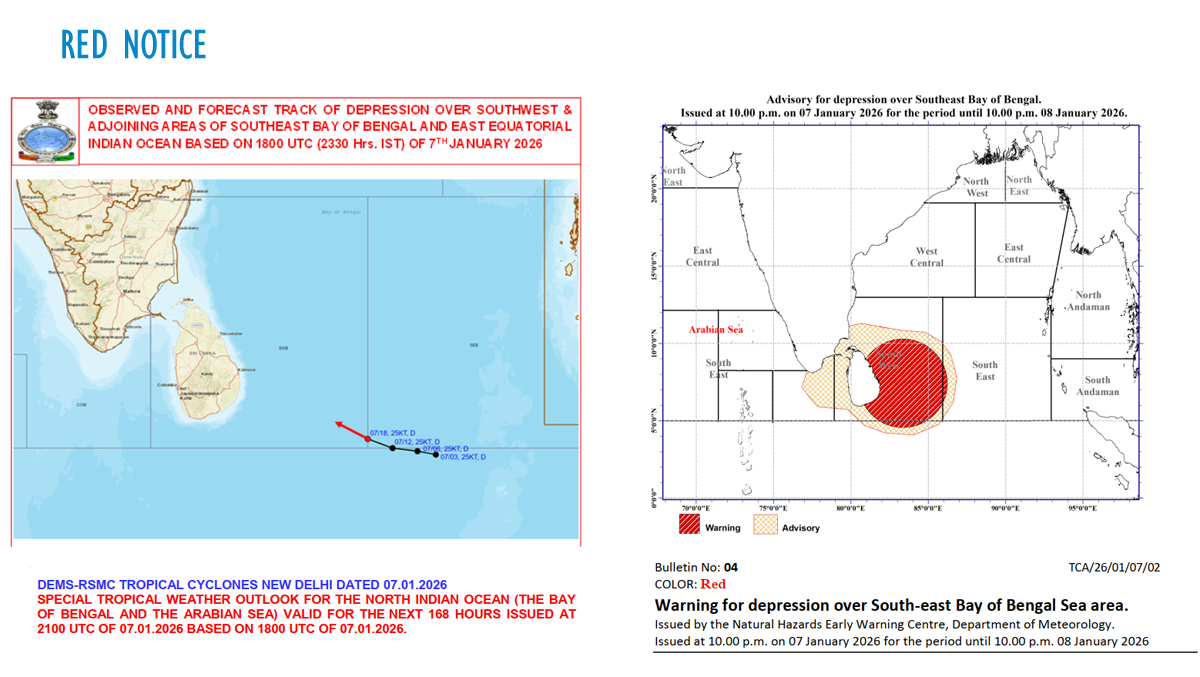 Sri Lanka warned on heavy rains from deep depression off coast