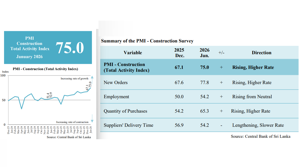Sri Lanka construction activity spikes in Jan 2025, firms faced with labour shortage: PMI